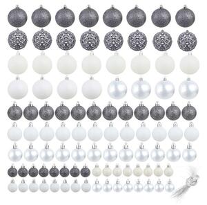 Julgranskulor 100 delar set 3/4/6 cm vit/grå -