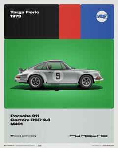 Konsttryck Porsche 911 Carrera RS 2.8 - 50th Anniversary - Targa Florio - 1973, (40 x 50 cm)