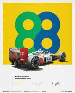 Konsttryck McLaren MP4/4 - Ayrton Senna - 88 - San Marino GP - 35th Anniversary - 1988, (40 x 50 cm)