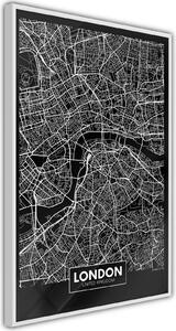 Inramad Poster / Tavla - City Map: London (Dark) - 20x30 Svart ram med passepartout