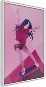 Inramad Poster / Tavla - Girl on a Skateboard - 20x30 Guldram
