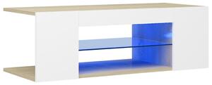 TV-bänk med LED-belysning vit och sonoma-ek 90x39x30 cm