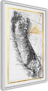 Inramad Poster / Tavla - Raised Relief Map: California - 20x30 Guldram