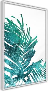 Inramad Poster / Tavla - Teal Palm on White Background - 20x30 Vit ram med passepartout