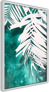 Inramad Poster / Tavla - White Palm on Teal Background - 30x45 Svart ram med passepartout