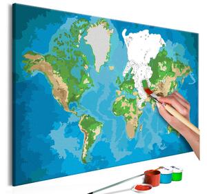 GÖR-DET-SJÄLV Målningar World Map Blue & Green 60x40 cm - Artgeist sp. z o. o