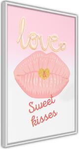 Inramad Poster / Tavla - Pink Kisses - 20x30 Guldram med passepartout