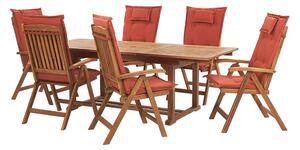 Trädgårdsmöbelset av bord och 6 stolar röd JAVA - Trä/natur