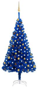 Plastgran med LED och julgranskulor blå 180 cm PVC -
