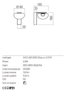 Redo 01-3242 - LED väggbelysning SINCLAIR LED/6,5W/230V CRI 93 IP21 svart