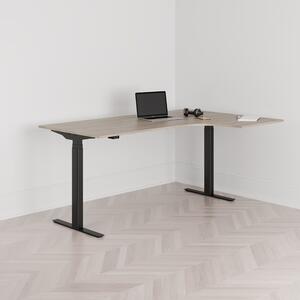 Höj och sänkbart svängt skrivbord, 2-motorigt, högersvängt, svart stativ, ek bordsskiva 180x120cm