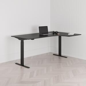 Höj och sänkbart svängt skrivbord, 2-motorigt, högersvängt, svart stativ, svart bordsskiva 180x120cm