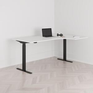 Höj och sänkbart svängt skrivbord, 2-motorigt, högersvängt, svart stativ, vit bordsskiva 180x120cm