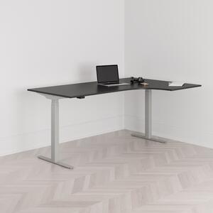 Höj och sänkbart svängt skrivbord, 2-motorigt, högersvängt, grått stativ, svart bordsskiva 180x120cm