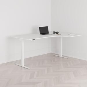 Höj och sänkbart svängt skrivbord, 2-motorigt, högersvängt, vitt stativ, vit bordsskiva 180x120cm
