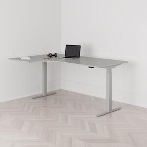 Höj och sänkbart svängt skrivbord, 2-motorigt, vänstersvängt, grått stativ, grå bordsskiva 180x120cm
