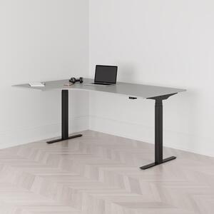 Höj och sänkbart svängt skrivbord, 2-motorigt, vänstersvängt, svart stativ, grå bordsskiva 180x120cm