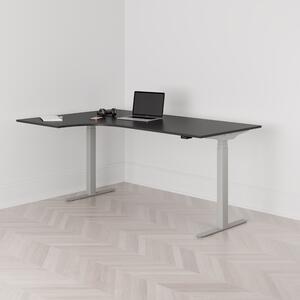 Höj och sänkbart svängt skrivbord, 2-motorigt, vänstersvängt, grått stativ, svart bordsskiva 180x120cm
