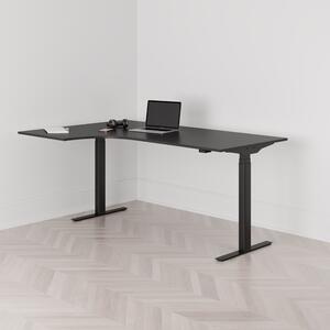 Höj och sänkbart svängt skrivbord, 2-motorigt, vänstersvängt, svart stativ, svart bordsskiva 180x120cm