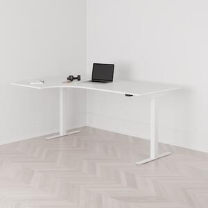 Höj och sänkbart svängt skrivbord, 2-motorigt, vänstersvängt, vitt stativ, vit bordsskiva 180x120cm