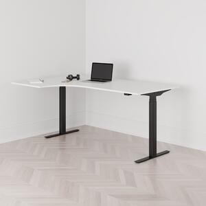 Höj och sänkbart svängt skrivbord, 2-motorigt, vänstersvängt, svart stativ, vit bordsskiva 180x120cm