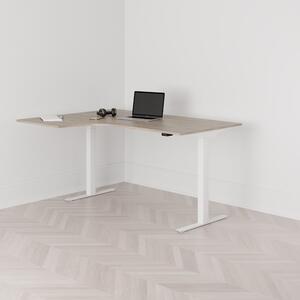 Höj och sänkbart svängt skrivbord, 2-motorigt, vänstersvängt, vitt stativ, ek bordsskiva 160x120cm