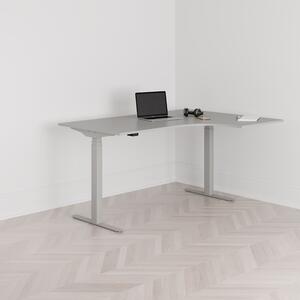 Höj och sänkbart svängt skrivbord, 2-motorigt, högersvängt, grått stativ, grå bordsskiva 160x120cm