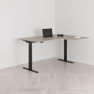 Höj och sänkbart svängt skrivbord, 2-motorigt, högersvängt, svart stativ, ek bordsskiva 160x120cm