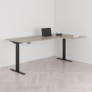 Höj och sänkbart svängt skrivbord, 2-motorigt, högersvängt, svart stativ, ek bordsskiva 200x120cm