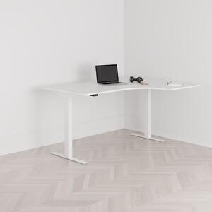 Höj och sänkbart svängt skrivbord, 2-motorigt, högersvängt, vitt stativ, vit bordsskiva 160x120cm
