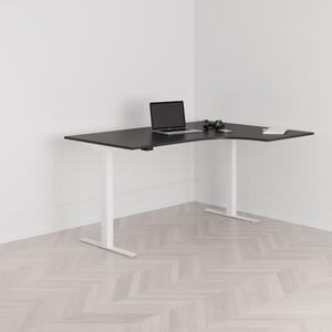 Höj och sänkbart svängt skrivbord, 2-motorigt, högersvängt, vitt stativ, svart bordsskiva 160x120cm