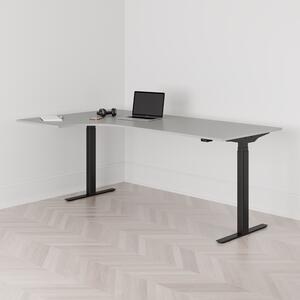Höj och sänkbart svängt skrivbord, 2-motorigt, vänstersvängt, svart stativ, grå bordsskiva 200x120cm