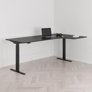 Höj och sänkbart svängt skrivbord, 2-motorigt, högersvängt, svart stativ, svart bordsskiva 200x120cm