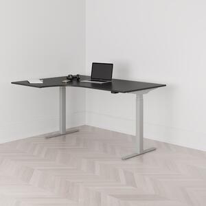 Höj och sänkbart svängt skrivbord, 2-motorigt, vänstersvängt, grått stativ, svart bordsskiva 160x120cm