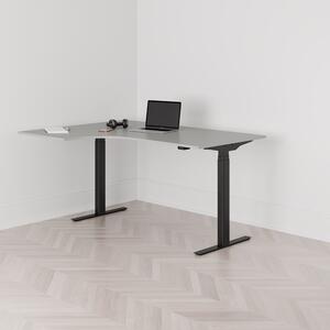 Höj och sänkbart svängt skrivbord, 2-motorigt, vänstersvängt, svart stativ, grå bordsskiva 160x120cm