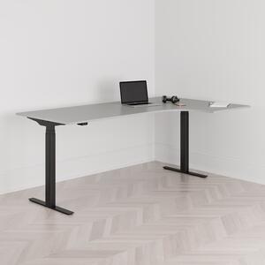 Höj och sänkbart svängt skrivbord, 2-motorigt, högersvängt, svart stativ, grå bordsskiva 200x120cm