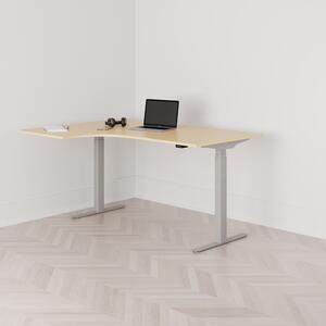Höj och sänkbart svängt skrivbord, 2-motorigt, vänstersvängt, grått stativ, björk bordsskiva 160x120cm