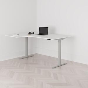 Höj och sänkbart svängt skrivbord, 2-motorigt, vänstersvängt, grått stativ, vit bordsskiva 160x120cm