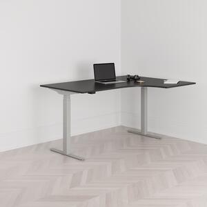 Höj och sänkbart svängt skrivbord, 2-motorigt, högersvängt, grått stativ, svart bordsskiva 160x120cm