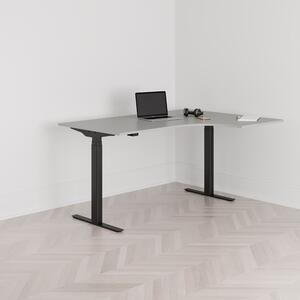 Höj och sänkbart svängt skrivbord, 2-motorigt, högersvängt, svart stativ, grå bordsskiva 160x120cm