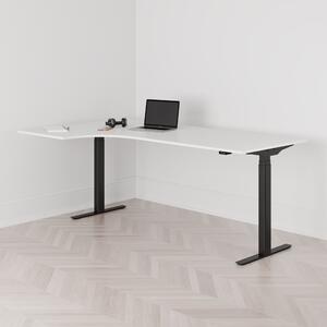 Höj och sänkbart svängt skrivbord, 2-motorigt, vänstersvängt, svart stativ, vit bordsskiva 200x120cm