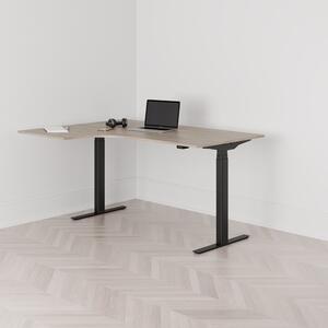 Höj och sänkbart svängt skrivbord, 2-motorigt, vänstersvängt, svart stativ, ek bordsskiva 160x120cm