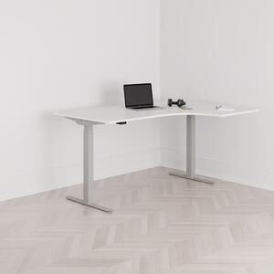 Höj och sänkbart svängt skrivbord, 2-motorigt, högersvängt, grått stativ, vit bordsskiva 160x120cm