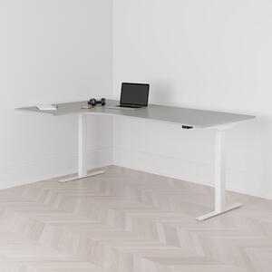 Höj och sänkbart svängt skrivbord, 2-motorigt, vänstersvängt, vitt stativ, grå bordsskiva 200x120cm