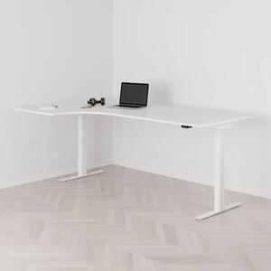 Höj och sänkbart svängt skrivbord, 2-motorigt, vänstersvängt, vitt stativ, vit bordsskiva 200x120cm