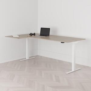 Höj och sänkbart svängt skrivbord, 2-motorigt, vänstersvängt, vitt stativ, ek bordsskiva 200x120cm