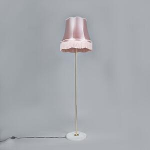 Retro golvlampa mässing med Granny skugga rosa 45 cm - Kaso