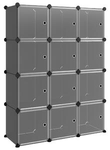Förvaringskuber stapelbara 12 kuber med dörrar svart PP
