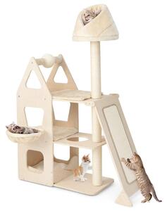 Skrapstolpe kattparadis av trä 111 x 42 x 155 cm naturligt
