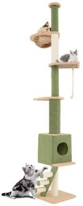 Takhög skrapstolpe 5-vånings kattträd med kattgrotta och rymdkapsel 218-253 cm
